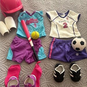 American Girl softball and soccer Outfits for 18” Doll
